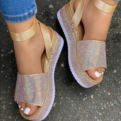 Sandalias de diamantes de imitación, moda de verano, zapatos de plataforma para mujer