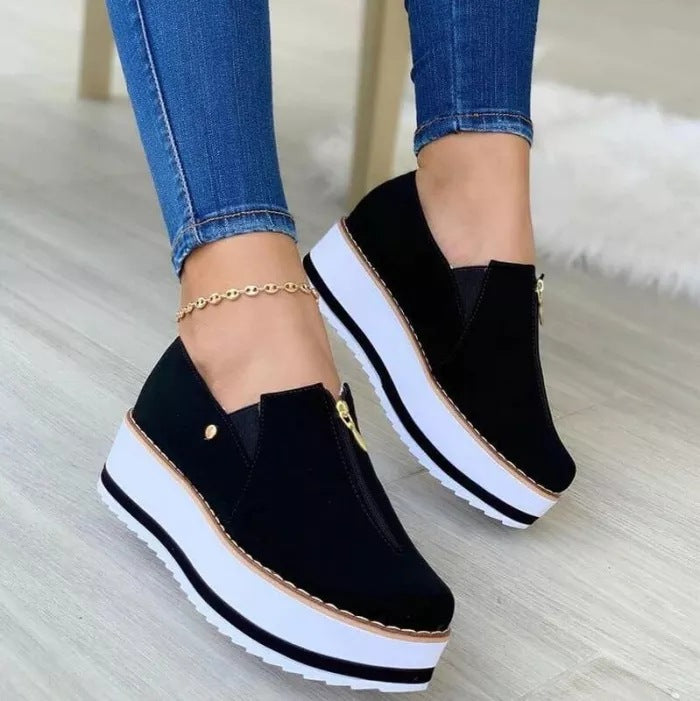 Mocasines de plataforma sin cordones con cremallera para mujer