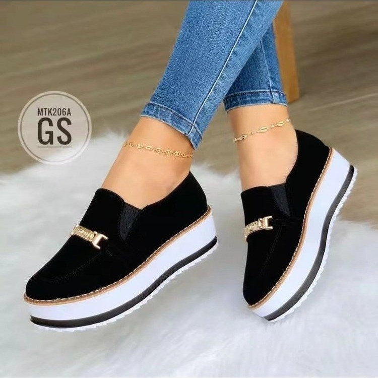Zapatillas planas sin cordones con plataforma para mujer