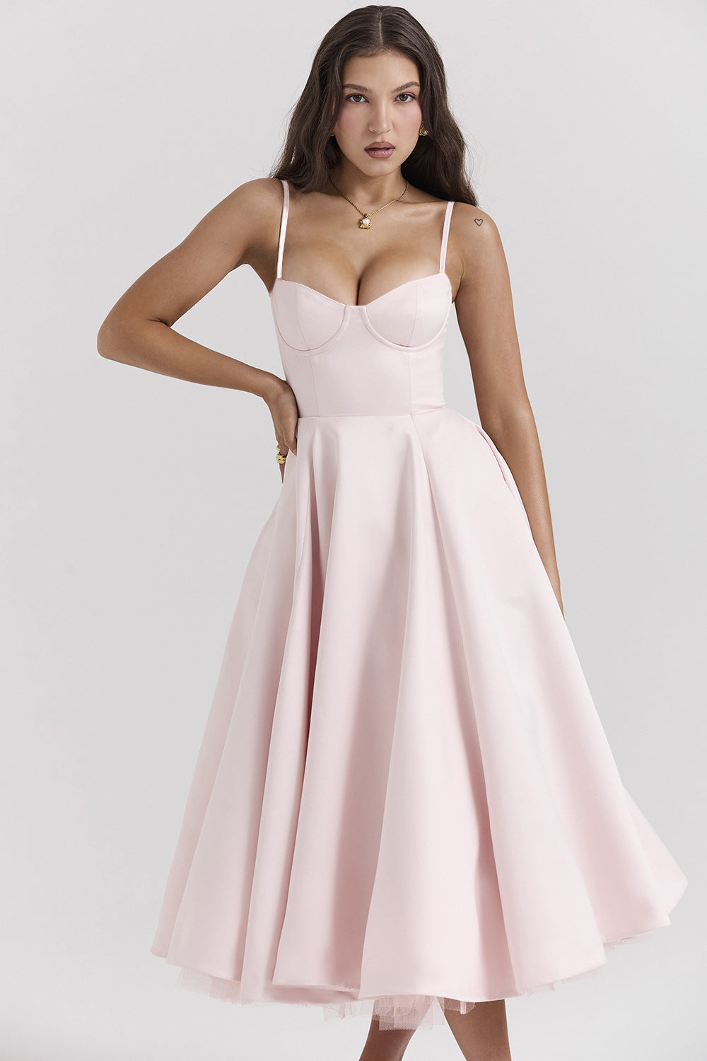 Vestido lencero doble capa de malla para mujer