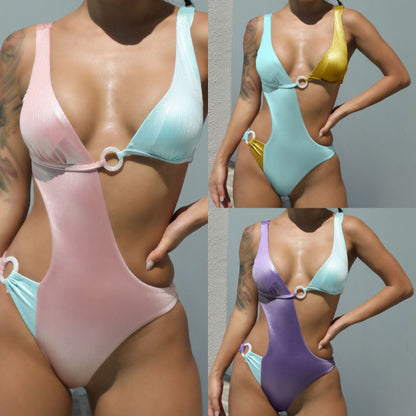 Traje de baño de una pieza con combinación de colores para mujer