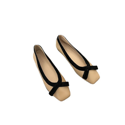 Zapatos planos con punta cuadrada estilo clásico francés para mujer