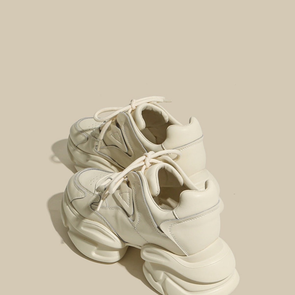 Zapatos de piel de vaca con plataforma, suela gruesa, aumento de altura, deportivos, casuales, blancos, estilo "Daddy", para mujer