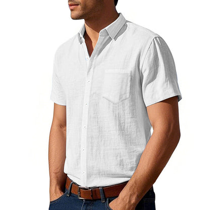 Camisa de lino de color liso de manga corta para hombre