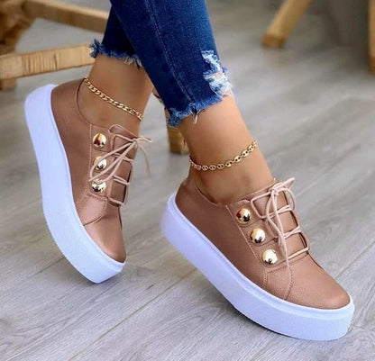 Zapatillas planas con cordones para mujer, zapatos casuales con remaches