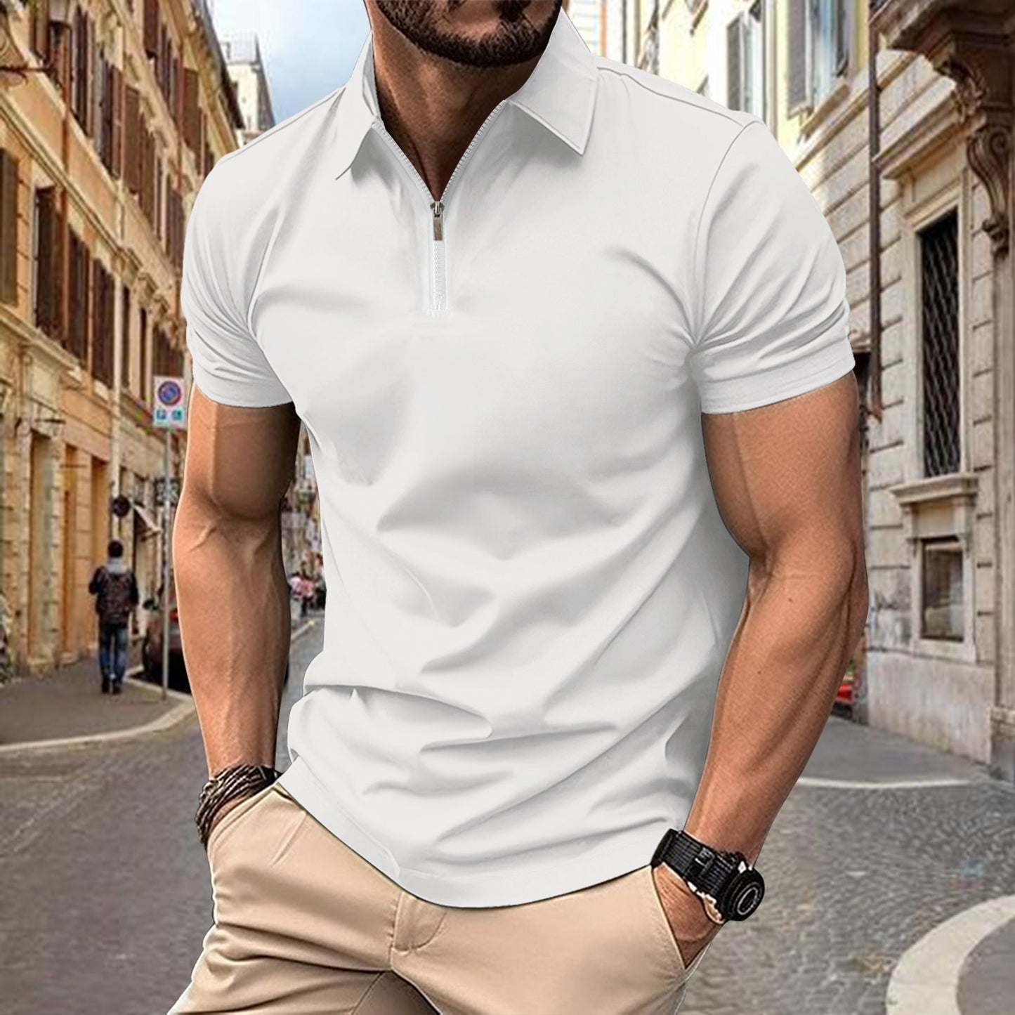 Polo para hombre con cremallera y solapa