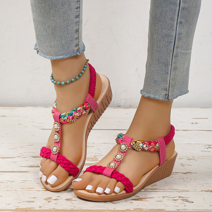 Sandalias Bohemias Trenzadas Zapatos de Playa de Verano para Mujer