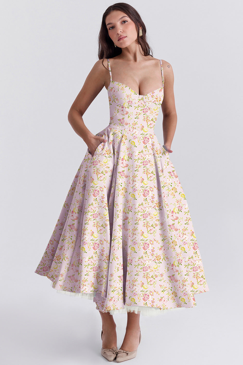 Vestido lencero doble capa de malla para mujer