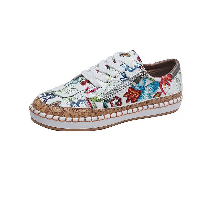 Zapatos planos con estampado étnico, estilo casual, con cremallera lateral y sin cordones, mocasines para mujer