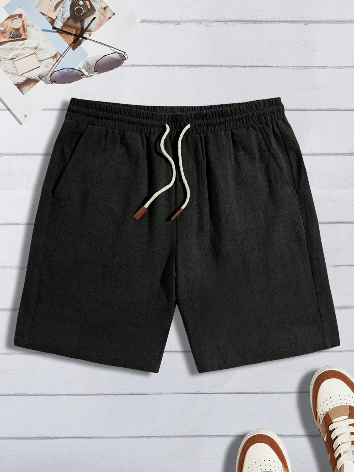 Pantalones cortos de lino finos, holgados e informales para hombre