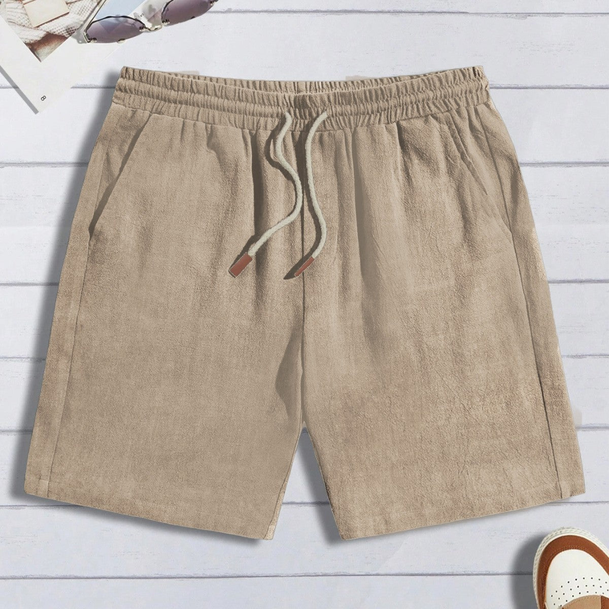 Pantalones cortos de lino finos, holgados e informales para hombre