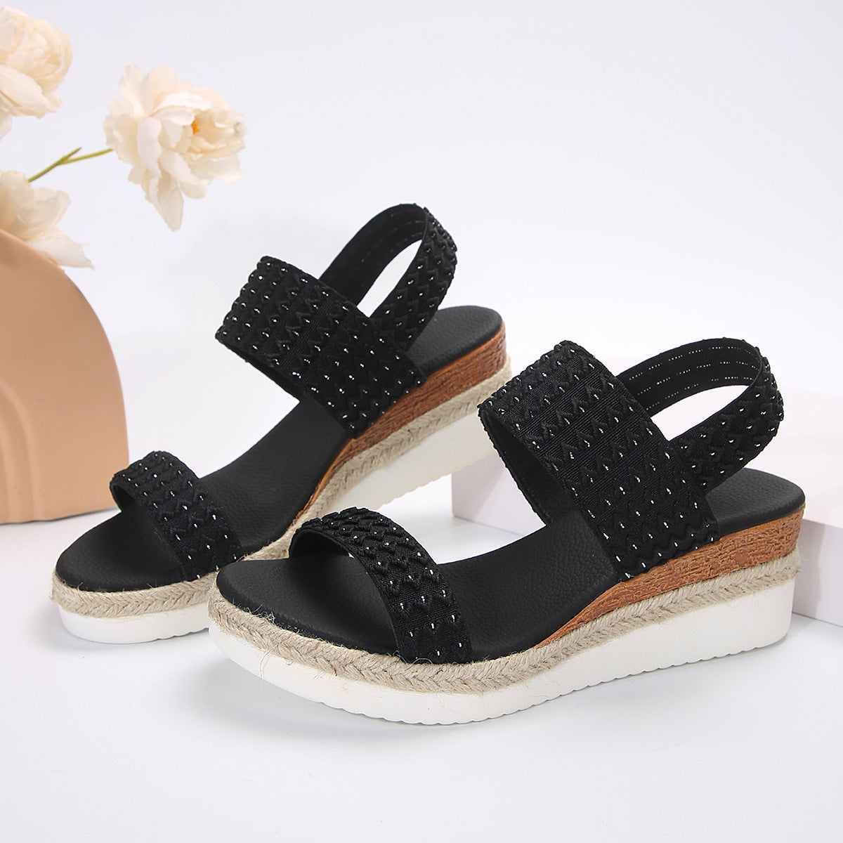 Sandalias de cuña de moda de verano para mujer Zapatos de punta abierta para mujer