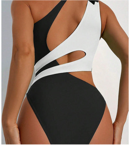 Traje de baño de encaje cruzado y combinación de colores para mujer