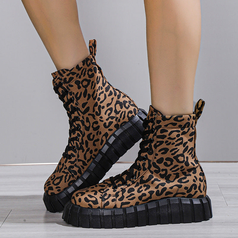 Botas de plataforma de mujer con estampado de leopardo
