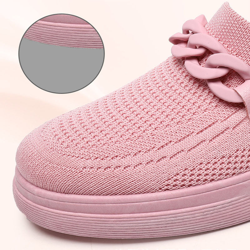 Zapatos planos de cadena para mujer, sin cordones, puntera redonda, cómodos