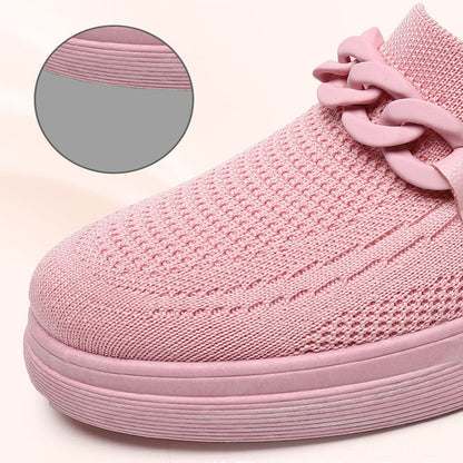 Zapatos planos de cadena para mujer, sin cordones, puntera redonda, cómodos