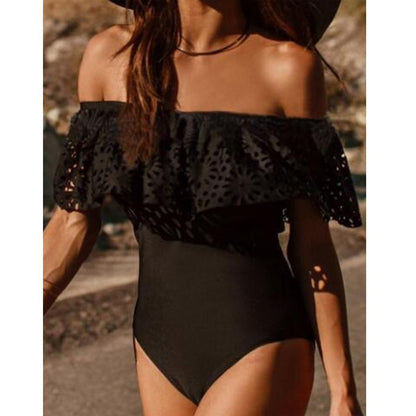 Traje de baño de una pieza con volantes de malla para mujer