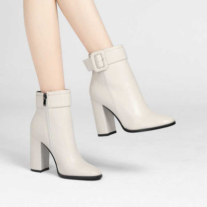 Zapatos de mujer de cuero suave con tacón alto grueso