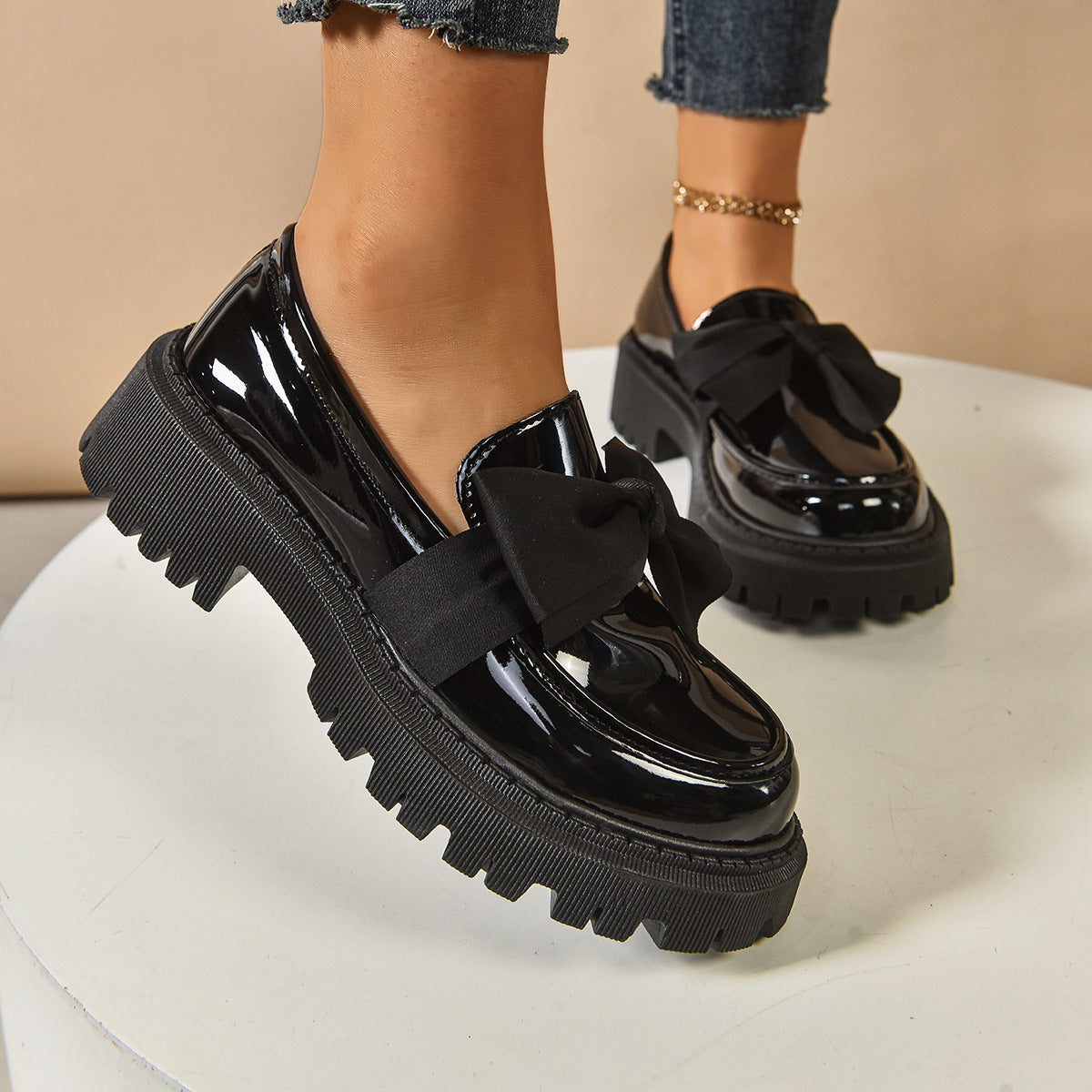 Mocasines de mujer estilo vintage con lazo