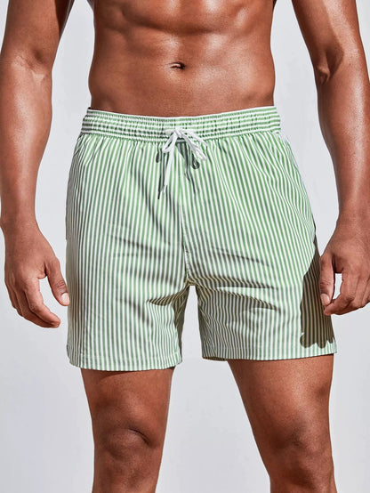 Men's 3D Striped Print Shorts Summer Casual Lightweight Beach Pants