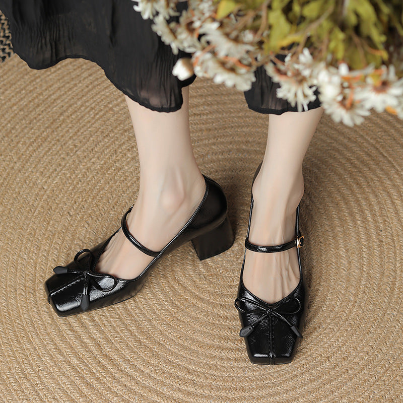 Zapatos Mary Jane con Moño y Puntera Cuadrada para Mujer
