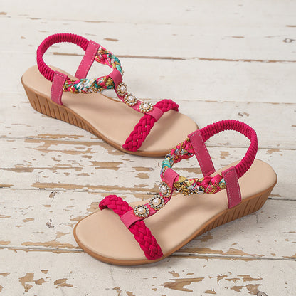 Sandalias Bohemias Trenzadas Zapatos de Playa de Verano para Mujer
