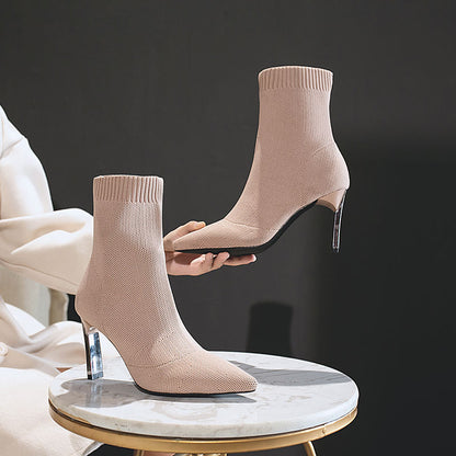 Botines con punta en pico tipo calcetín para mujer