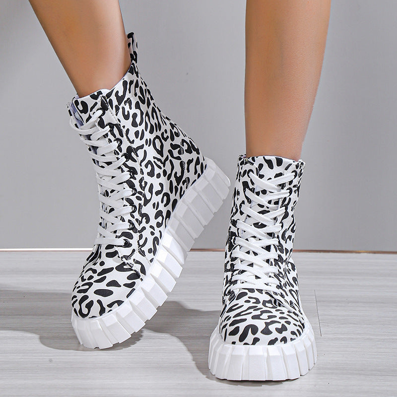 Botas de plataforma de mujer con estampado de leopardo