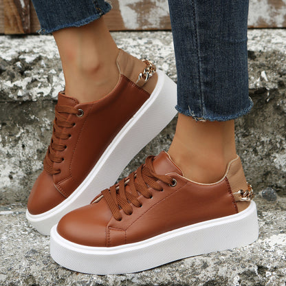 Zapatillas Planas Con Cordones De Cadena Para Mujer Zapatos Deportivos Casuales