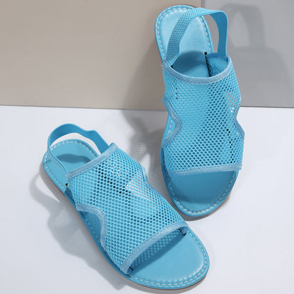 Nuevas sandalias de malla de verano, zapatos planos transpirables informales para mujer, zapatos de playa para hombre