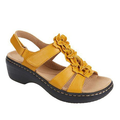 Sandalias de cuña de verano con velcro y flores para mujer