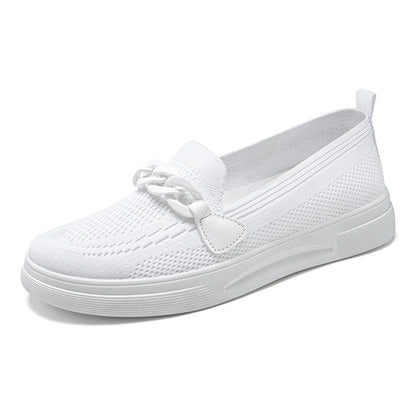 Zapatos planos de cadena para mujer, sin cordones, puntera redonda, cómodos