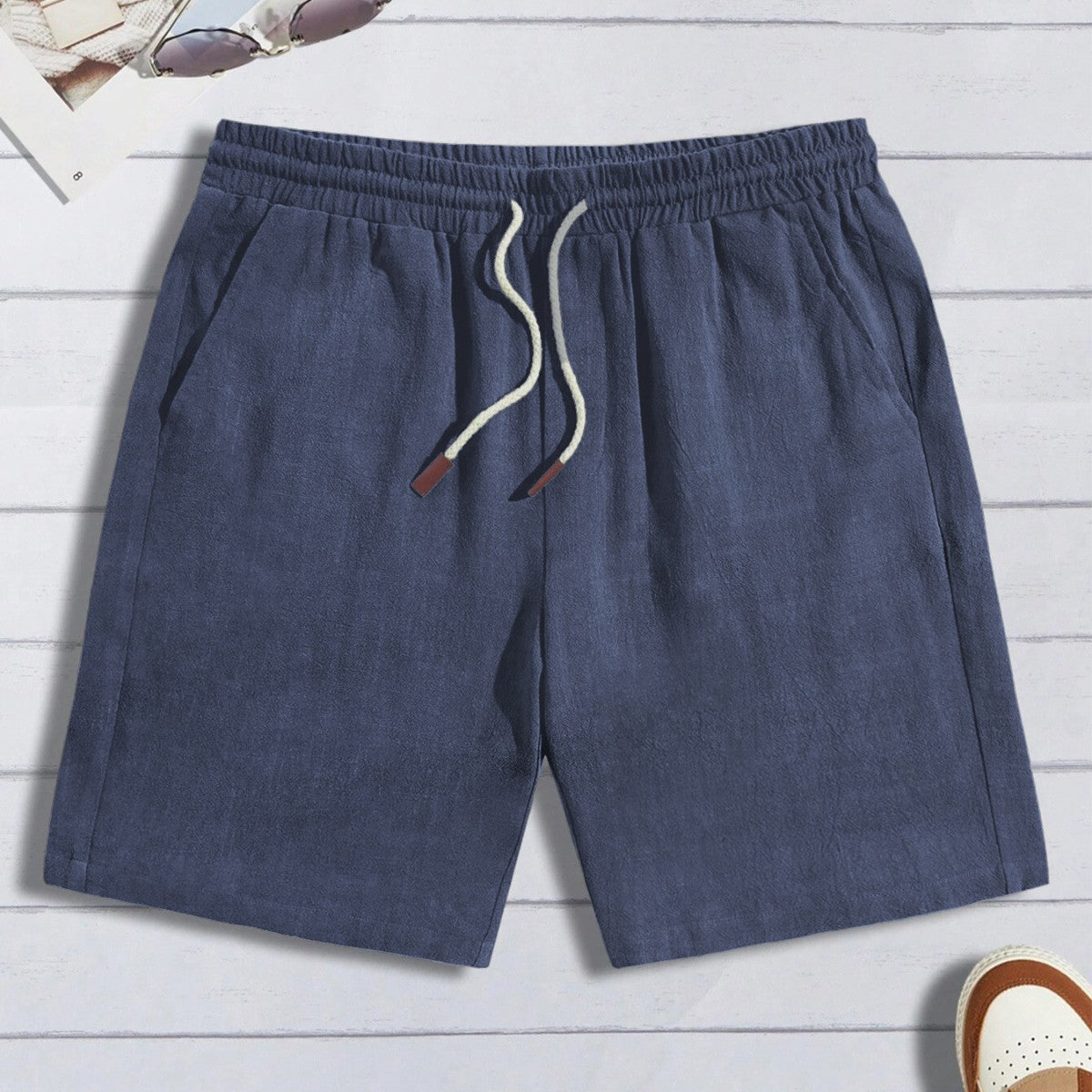 Pantalones cortos de lino finos, holgados e informales para hombre