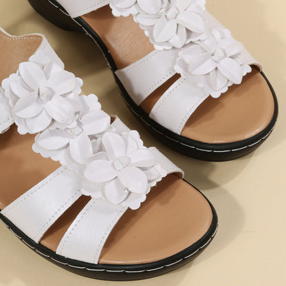 Sandalias de cuña de verano con velcro y flores para mujer