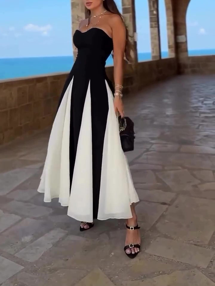 Vestido Tubo Contraste Blanco y Negro