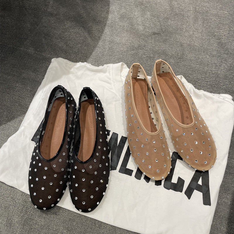Zapatos de mujer Mary Jane con puntera redonda y pedrería a la moda