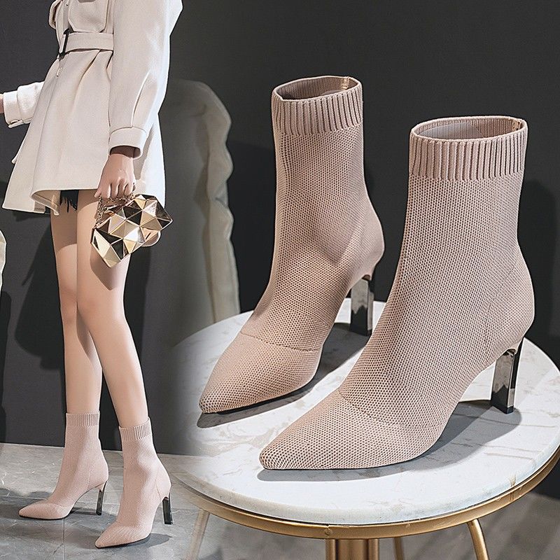 Botines con punta en pico tipo calcetín para mujer