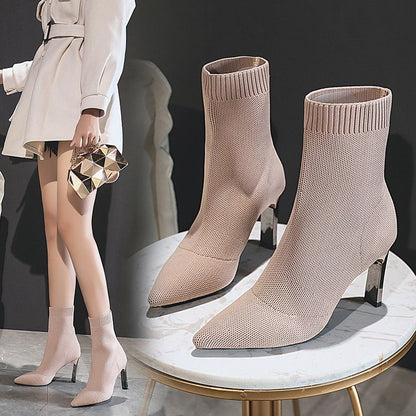 Botines con punta en pico tipo calcetín para mujer