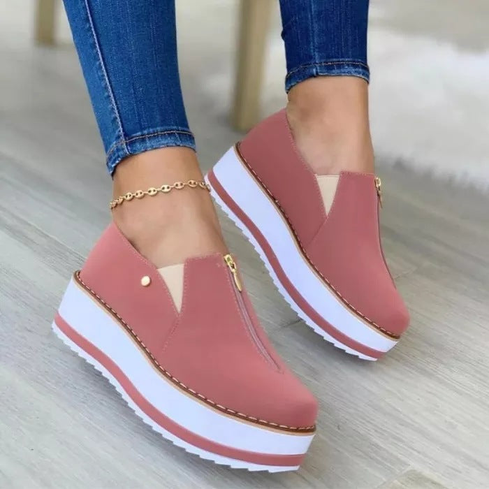 Mocasines de plataforma sin cordones con cremallera para mujer