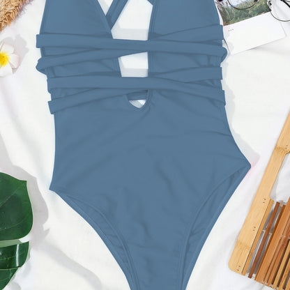 Traje de baño bikini de color liso a la moda para mujer