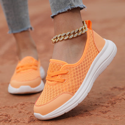 Zapatillas Deportivas de Malla con Cordones para Mujer, Calzado Plano Cómodo y Liso