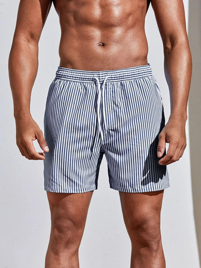 Men's 3D Striped Print Shorts Summer Casual Lightweight Beach Pants