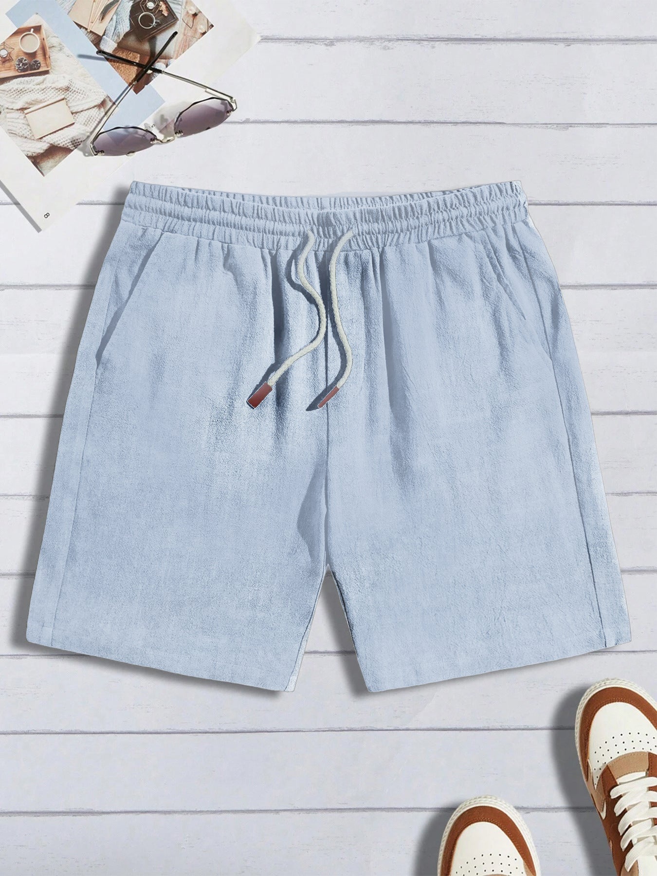 Pantalones cortos de lino finos, holgados e informales para hombre