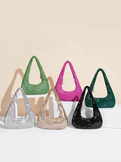 Bolso de mano dorado metálico a la moda - Elegante bolso de noche de axila para mujer para fiestas, bailes de graduación y ocasiones especiales