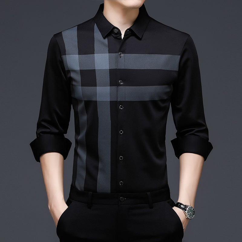 Camisa de hombre de manga larga de negocios, elástica, transpirable y que no necesita planchado