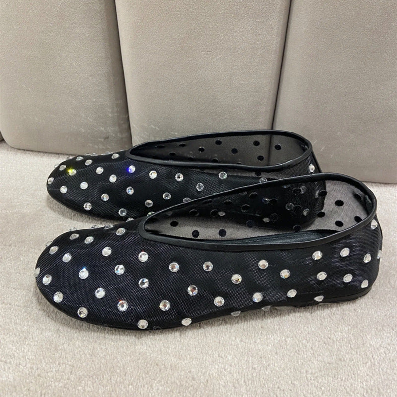 Zapatos de mujer Mary Jane con puntera redonda y pedrería a la moda