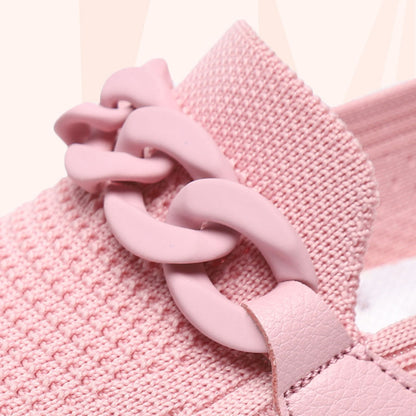 Zapatos planos de cadena para mujer, sin cordones, puntera redonda, cómodos