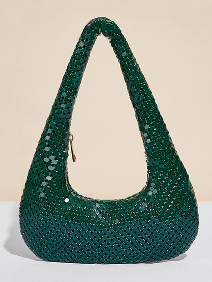 Bolso de mano dorado metálico a la moda - Elegante bolso de noche de axila para mujer para fiestas, bailes de graduación y ocasiones especiales