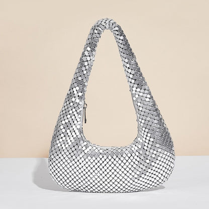 Bolso de mano dorado metálico a la moda - Elegante bolso de noche de axila para mujer para fiestas, bailes de graduación y ocasiones especiales