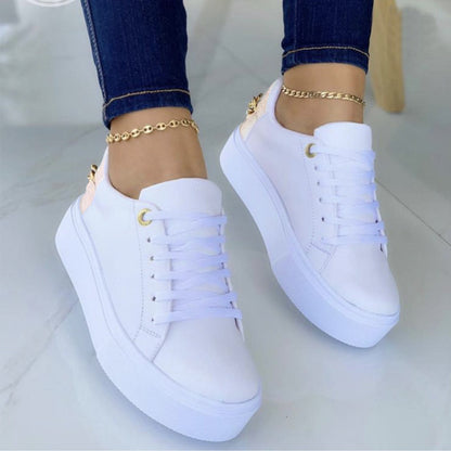 Zapatillas Planas Con Cordones De Cadena Para Mujer Zapatos Deportivos Casuales